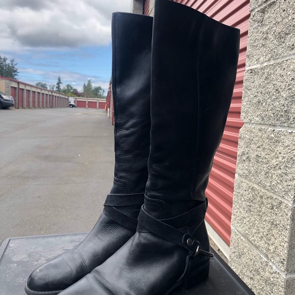 Franco Sarto Circuit Women’s Black Leather Tall Buckle Ride Boots Size 10M - Picture 2 of 14